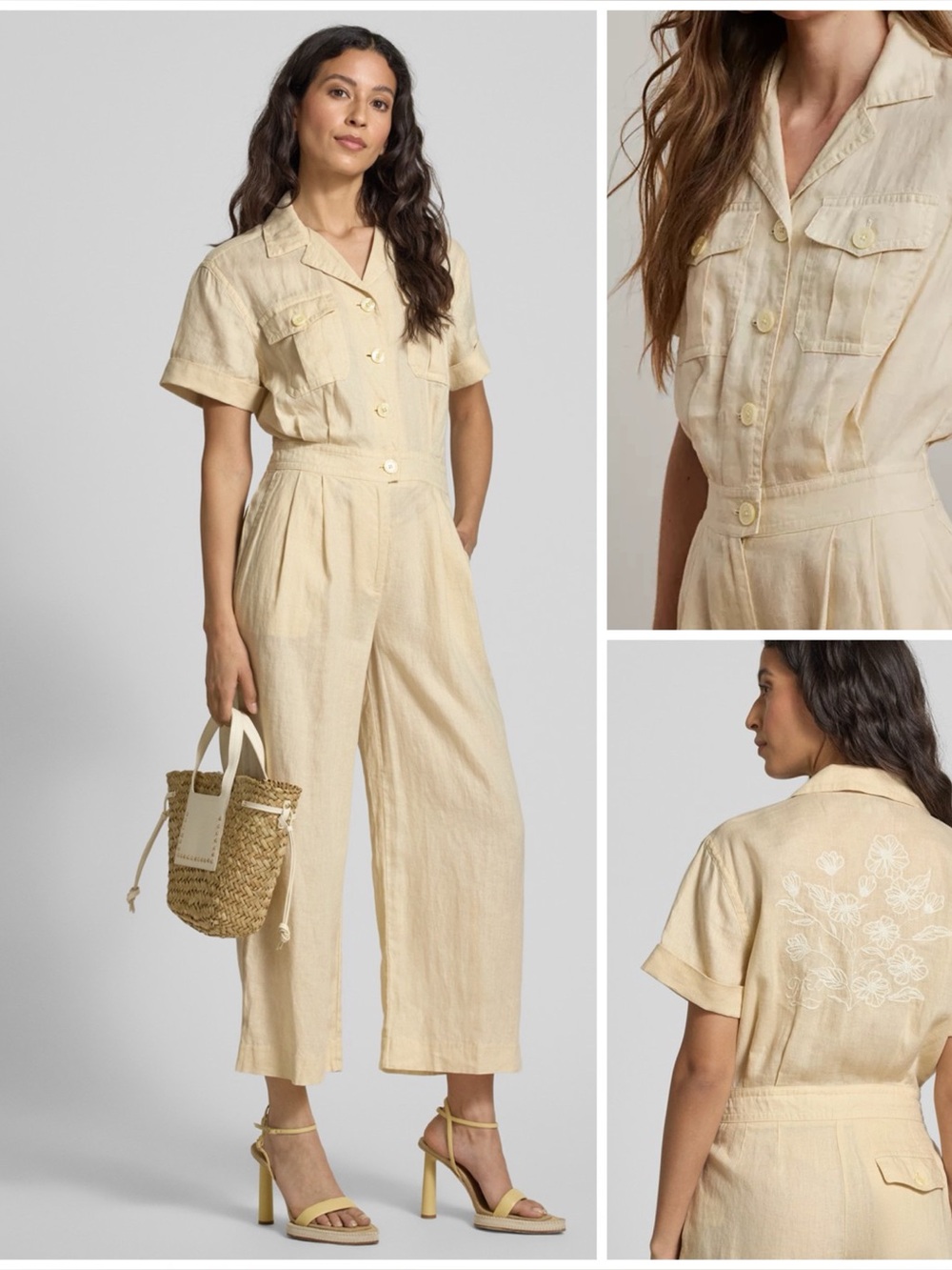 LAUREN RALPH LAUREN ~ Embroidered Linen Short Sleeve Jumpsuit